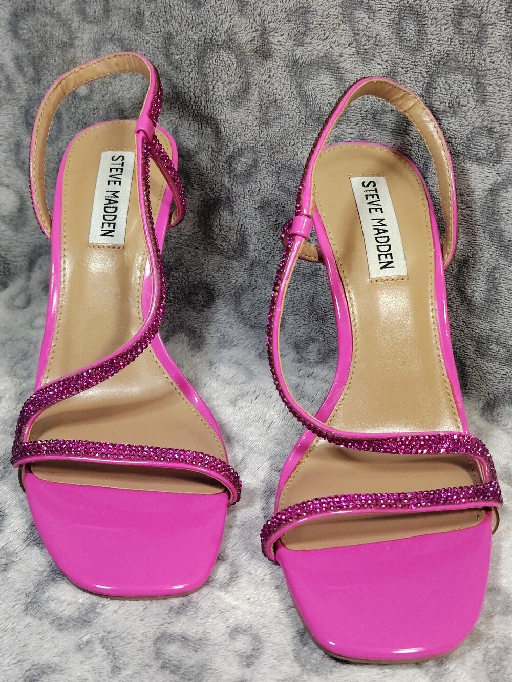 Steve Madden Natalia-R Pink Rhinestone Barbiecore Heels 7.5 Stilleto EUC